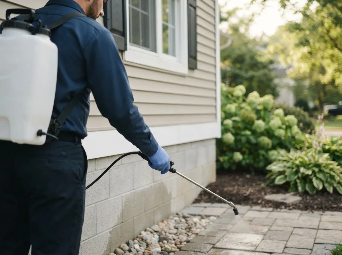 Pest control technician inspecting a home in Bartlesville, OK